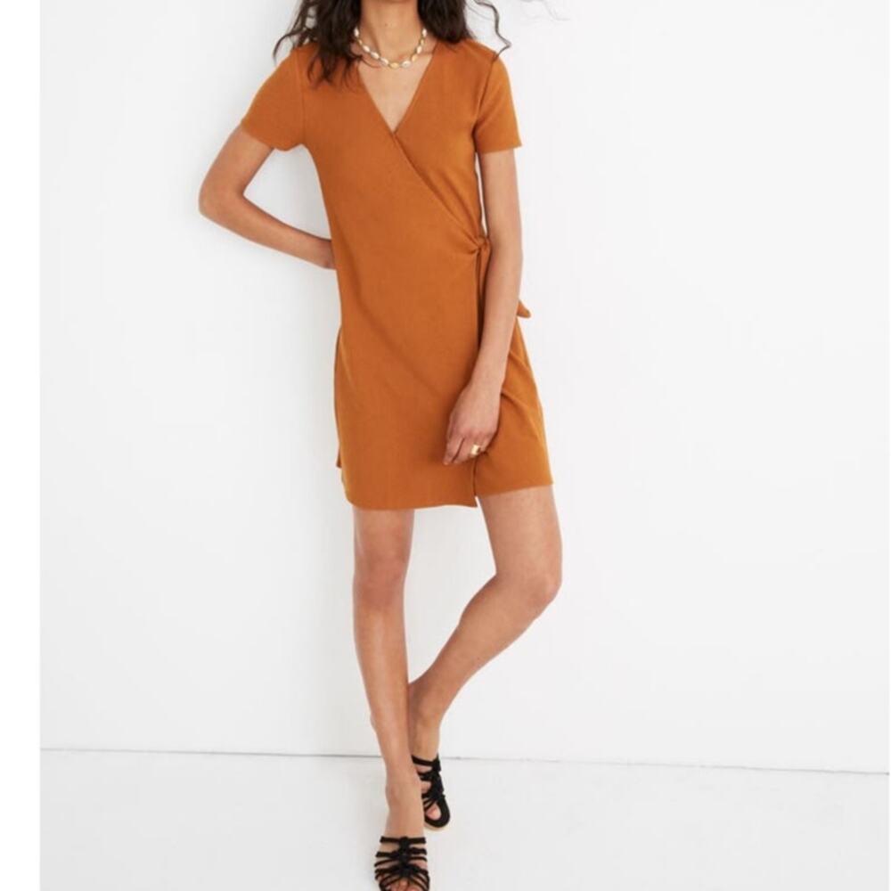 Madewell Texture & Thread Short-Sleeve Side-Tie Dress in Golden Pecan